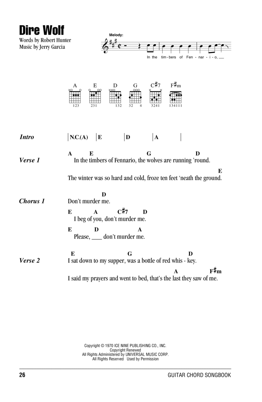 Dire Wolf Acoustic Guitar scores gallery preview page 1