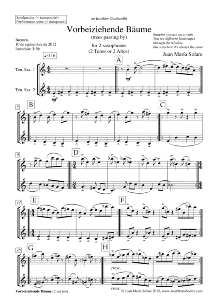 Vorbeiziehende Bäume [Trees Passing By - 2 Sax] Woodwind Ensemble scores gallery preview page 2