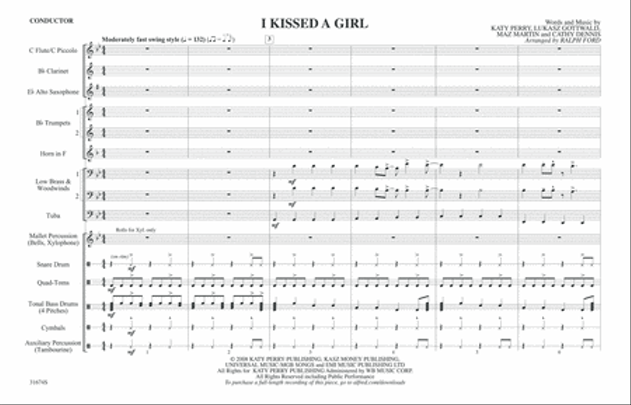 I Kissed a Girl: Score Marching Band scores gallery preview page 1