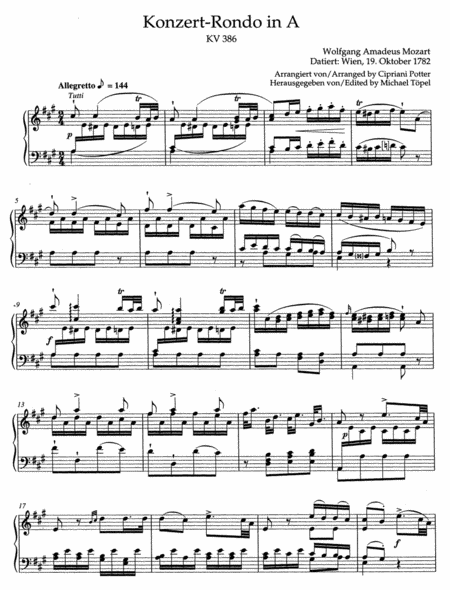 Concert Rondo for Piano A major KV 386