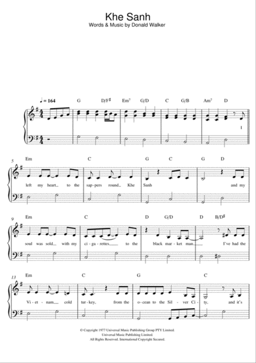 Khe Sanh Easy Piano scores gallery preview page 1