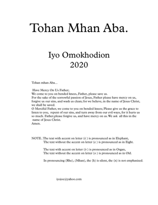 Tohan Mhan Aba. (Esan song) A Prayer to God, for Mercy on the whole World.