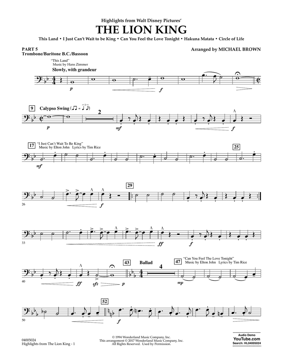 Highlights from The Lion King - Pt.5 - Trombone/Bar. B.C./Bsn.