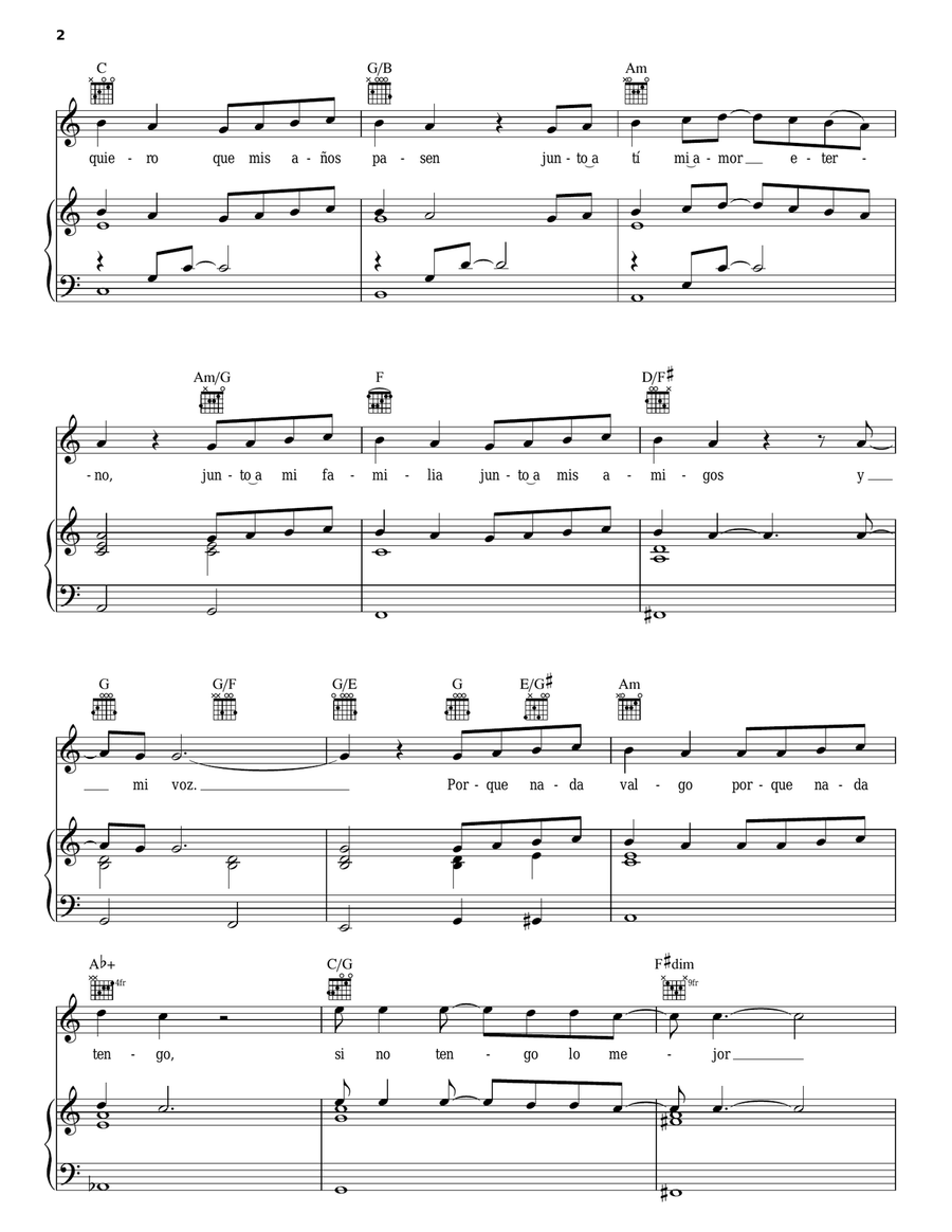 Nada Valgo Sin Tu Amor Piano, Vocal, Guitar scores gallery preview page 2