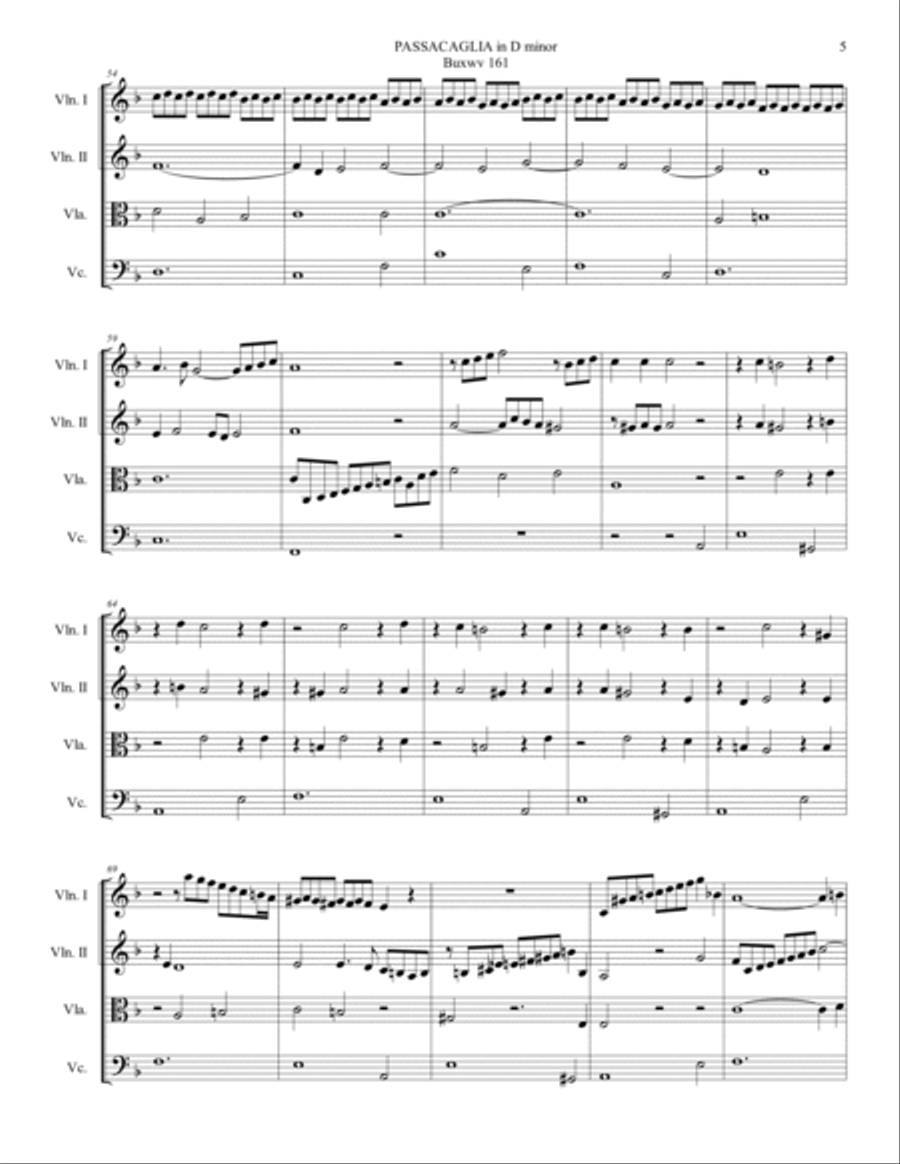 BUXTEHUDE - PASSACAGLIA IN D MINOR - BuxWv 161 - Arr. for String Quartet String Quartet scores gallery preview page 4