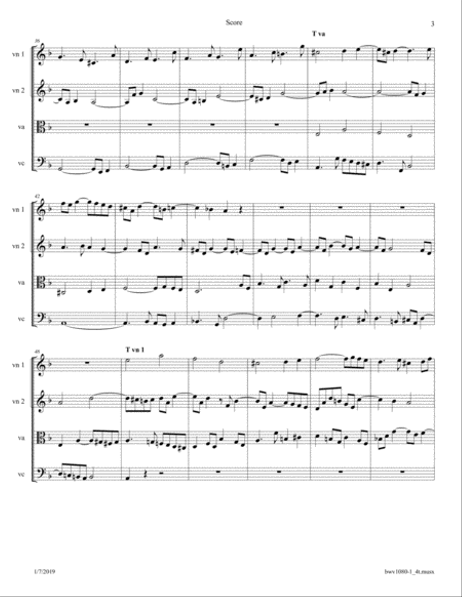 Bach: The Art of Fugue, BWV 1080; Fugue 1 arr. for String Quartet String Quartet scores gallery preview page 3