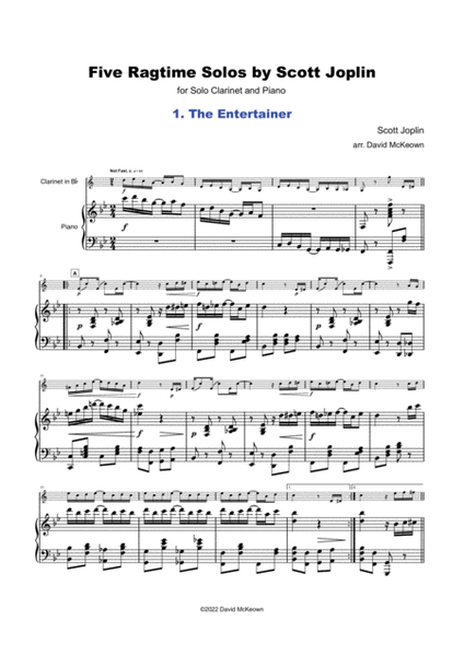 Five Ragtime Solos by Scott Joplin for Clarinet and Piano