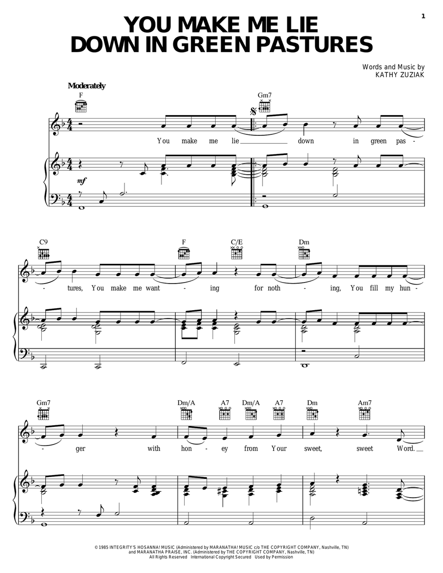 You Make Me Lie Down In Green Pastures Piano, Vocal, Guitar scores gallery preview page 1