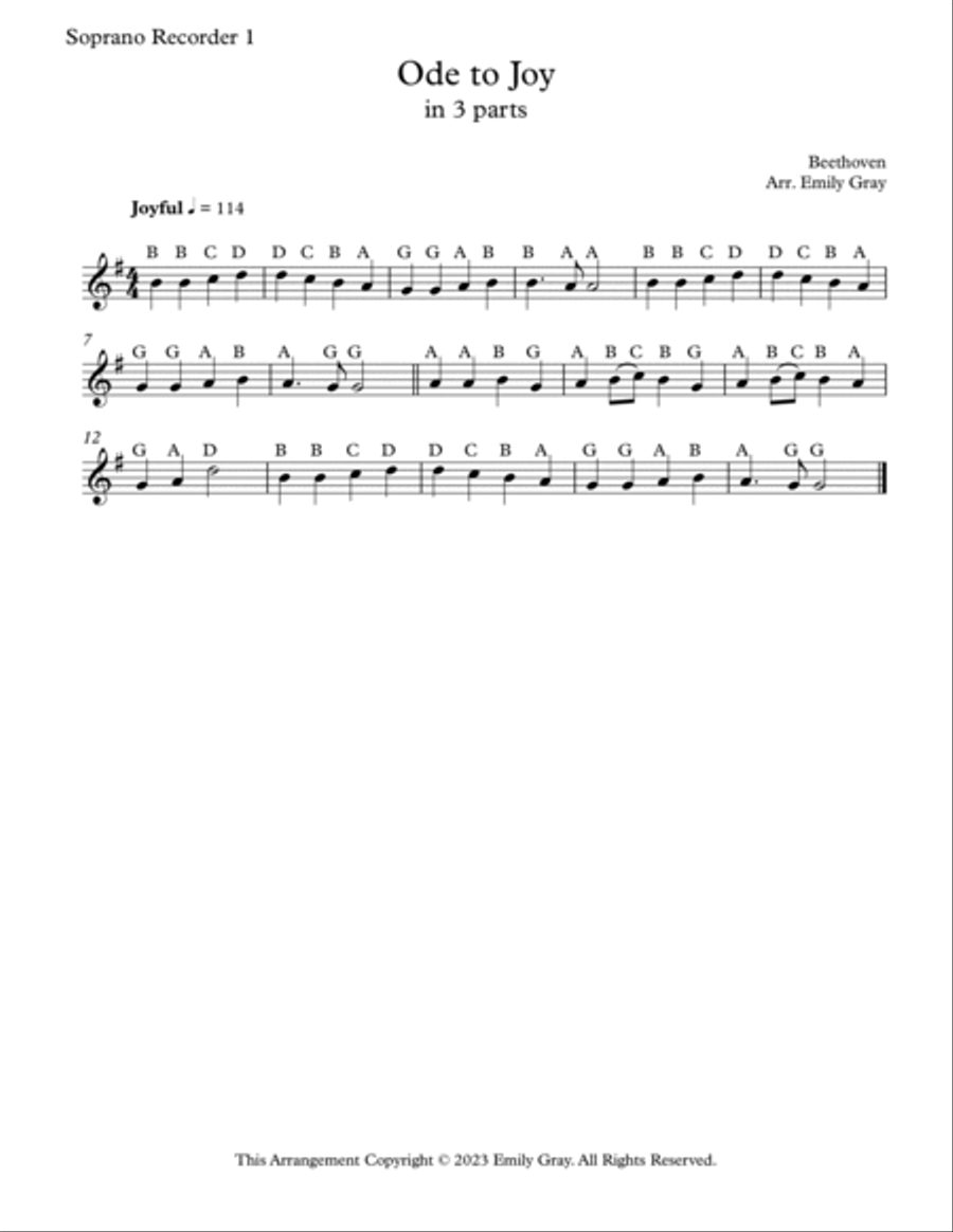 Ode To Joy (Recorders in 3 Parts) 3-Part scores gallery preview page 2