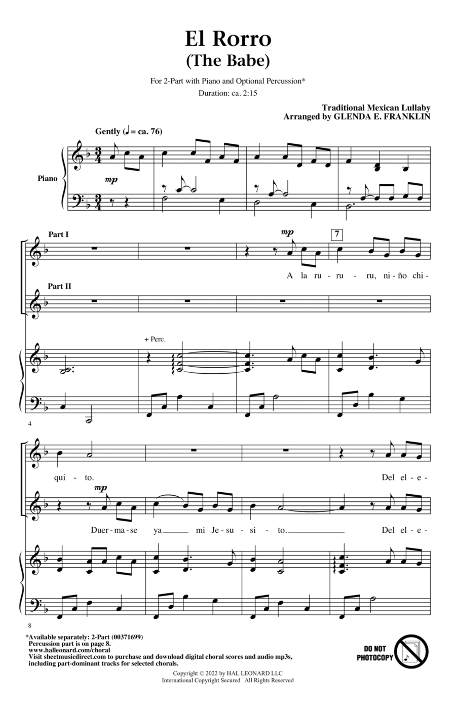 El Rorro (The Babe) (arr. Glenda E. Franklin) 2-Part scores gallery preview page 1