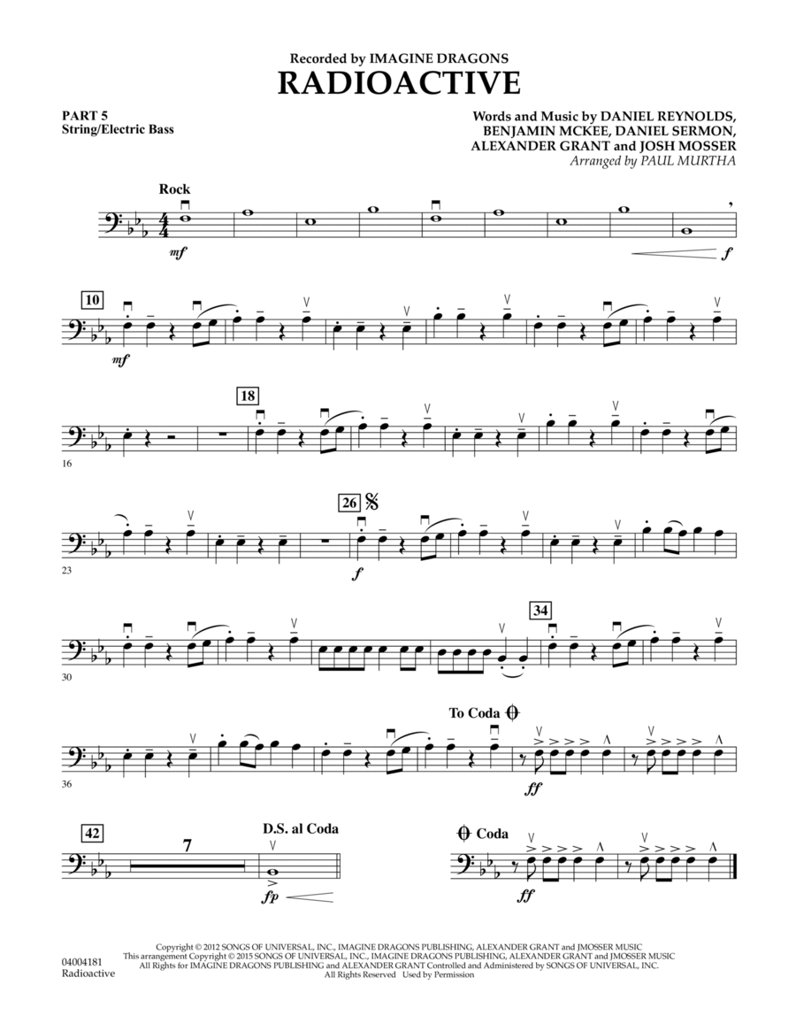 Radioactive - Pt.5 - String/Electric Bass Concert Band scores gallery preview page 1