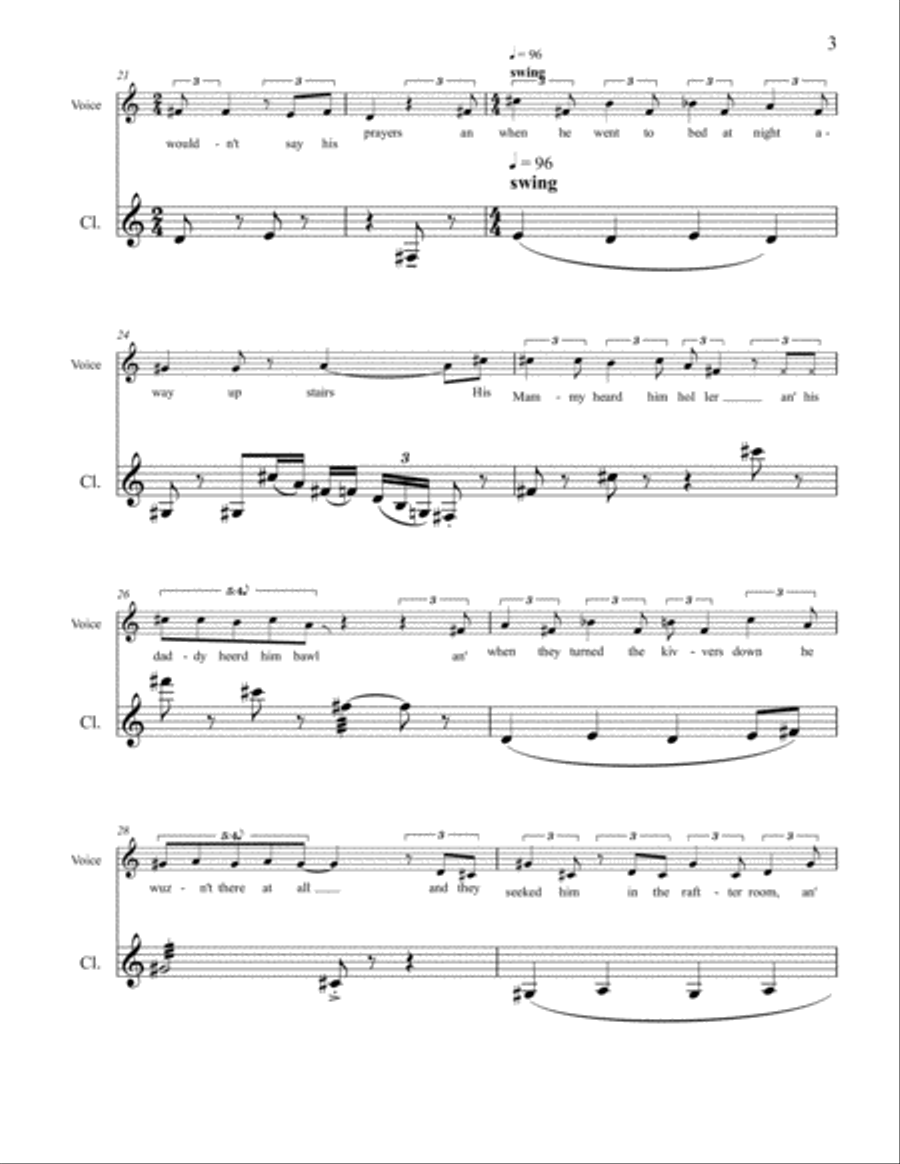 Little Orphant Annie clarinet part in Bb Voice scores gallery preview page 3