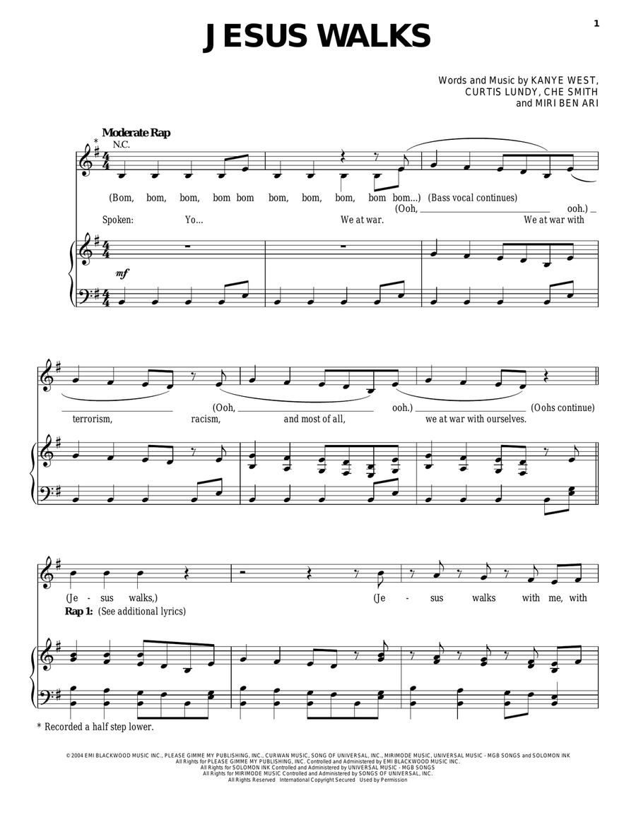 Jesus Walks Piano, Vocal, Guitar scores gallery preview page 1