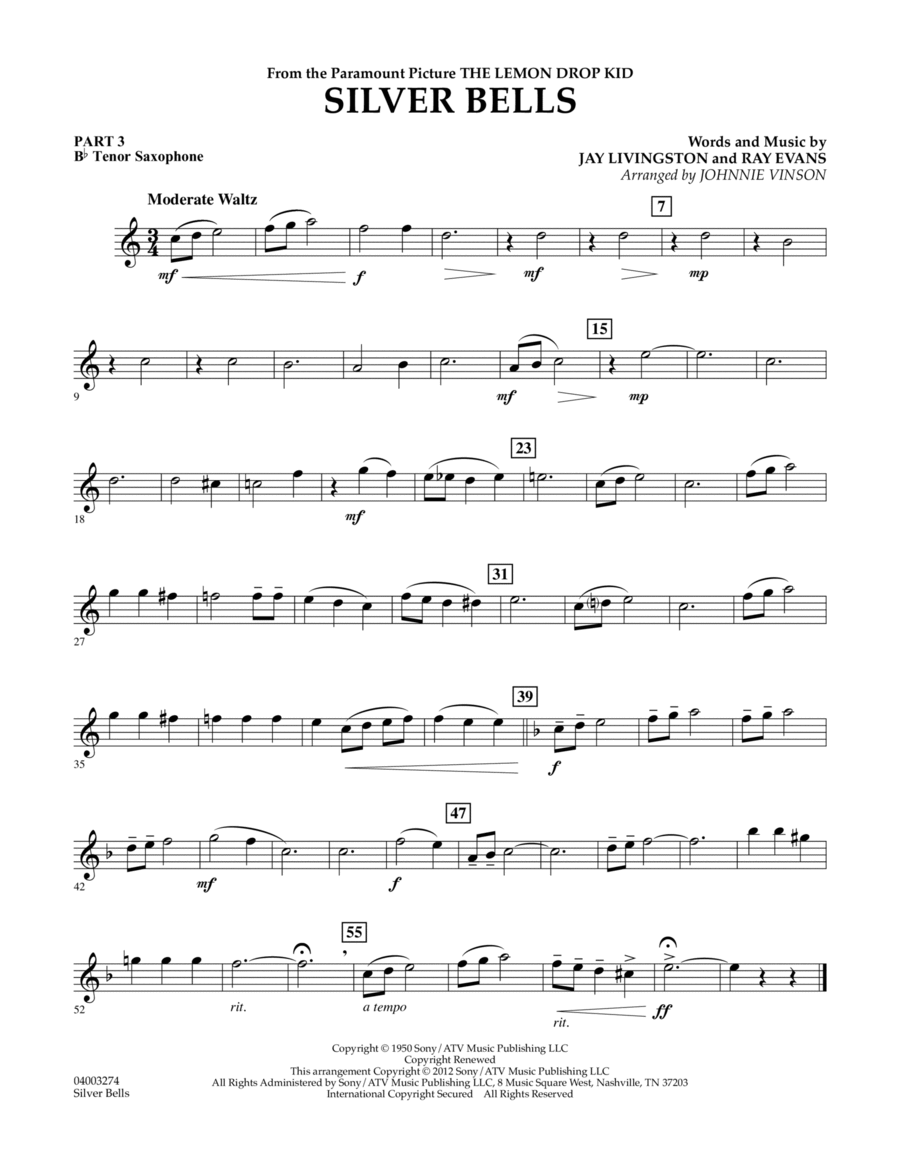 Silver Bells - Pt.3 - Bb Tenor Saxophone Concert Band scores gallery preview page 1