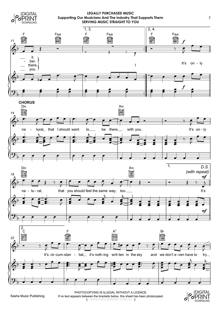 It's Only Natural Piano, Vocal, Guitar scores gallery preview page 2