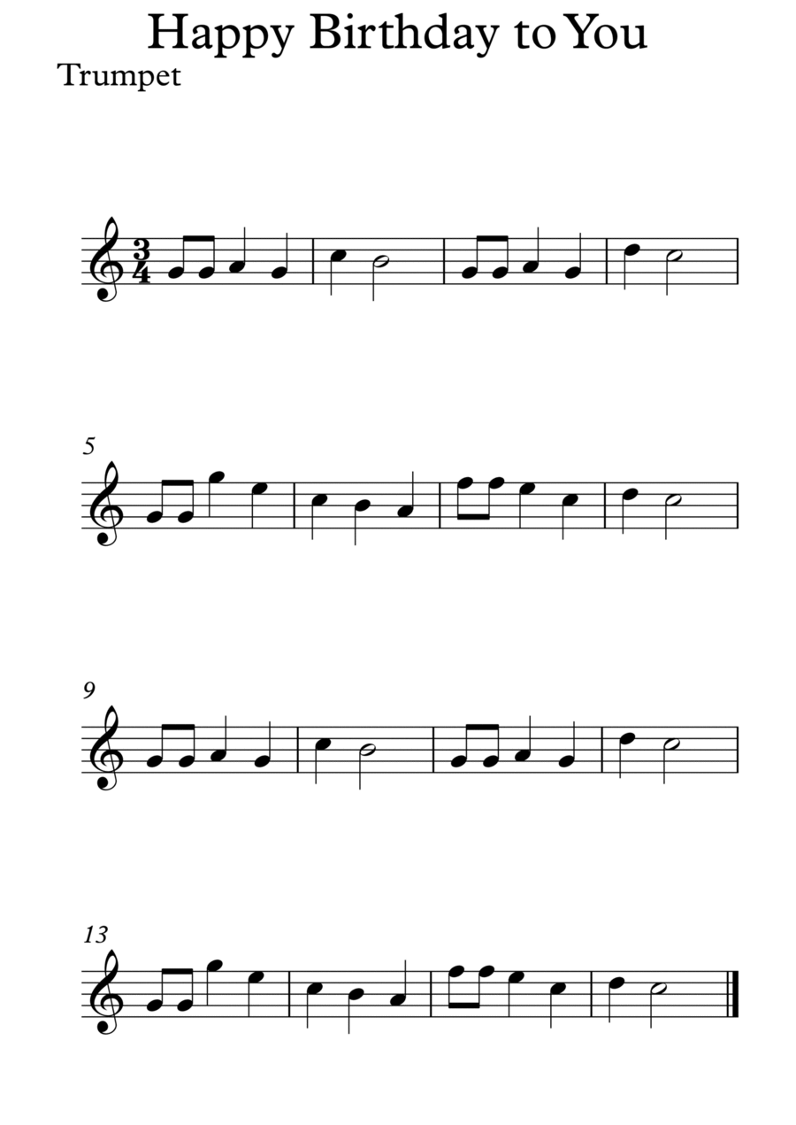 Happy Birthday to You! B-Flat Trumpet scores gallery preview page 1