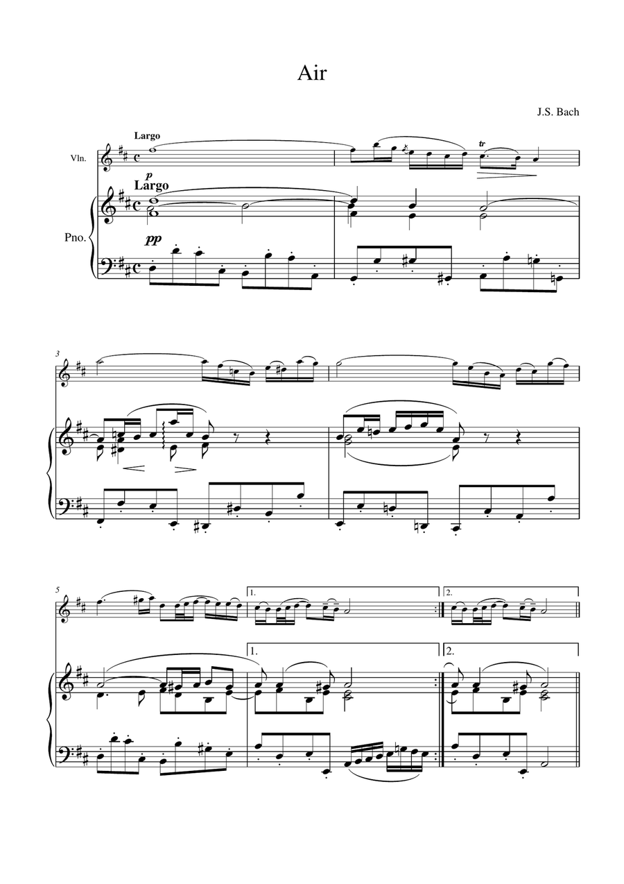 Bach - Air on G string for Violin and piano Violin Solo scores gallery preview page 1