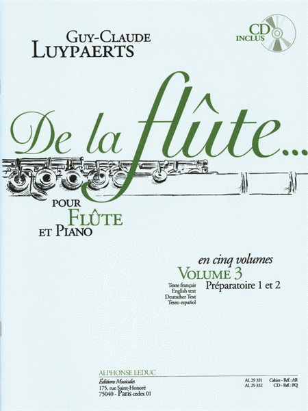 De La Flute Vol.3 (flute & Piano) Avec Cd Al29332
