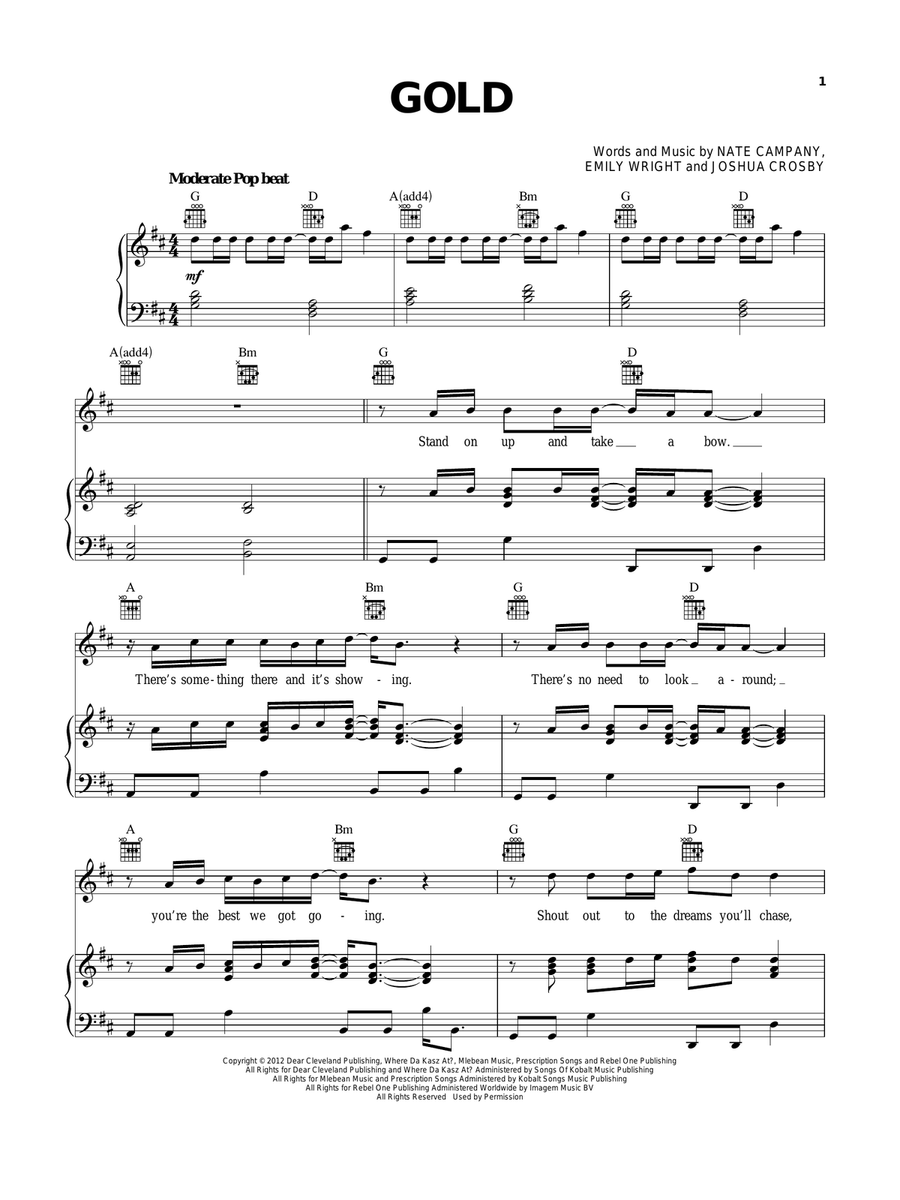 Gold Piano, Vocal, Guitar scores gallery preview page 1