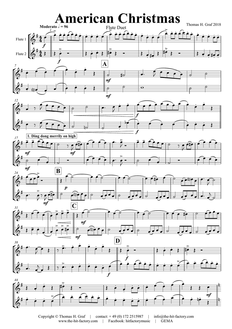 American Christmas - Mash up Rondo of best Christmas Songs - Flute Duet Flute Duet scores gallery preview page 1