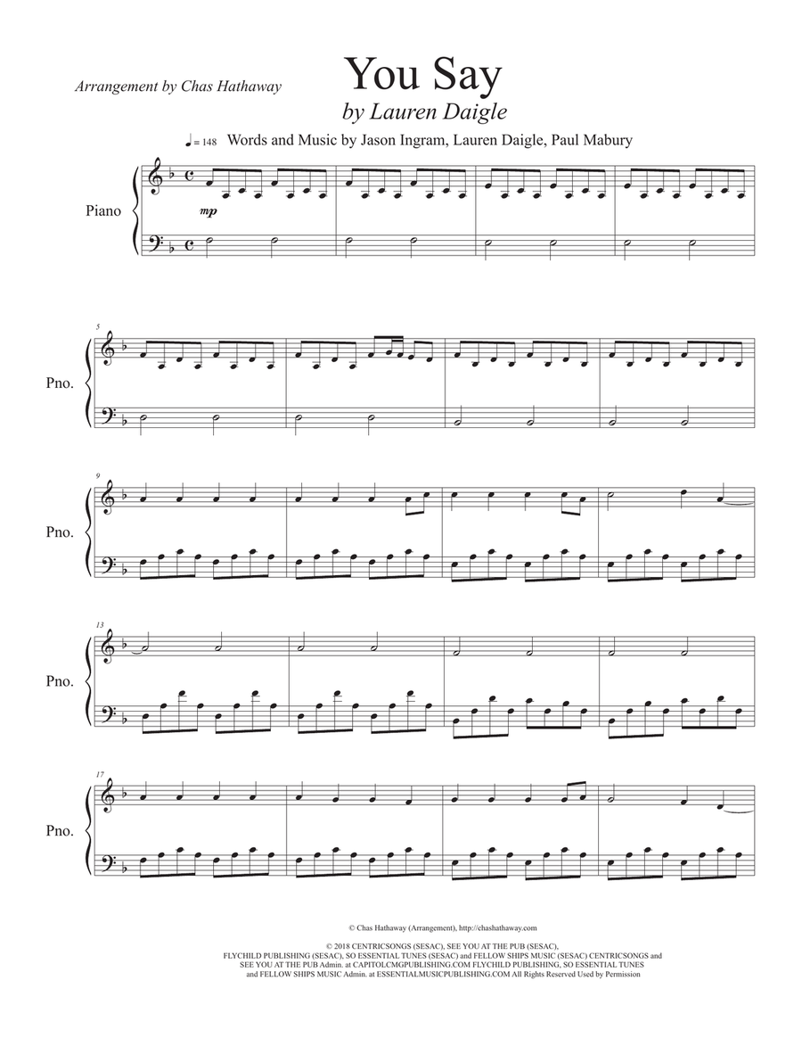 You Say Piano Solo scores gallery preview page 2