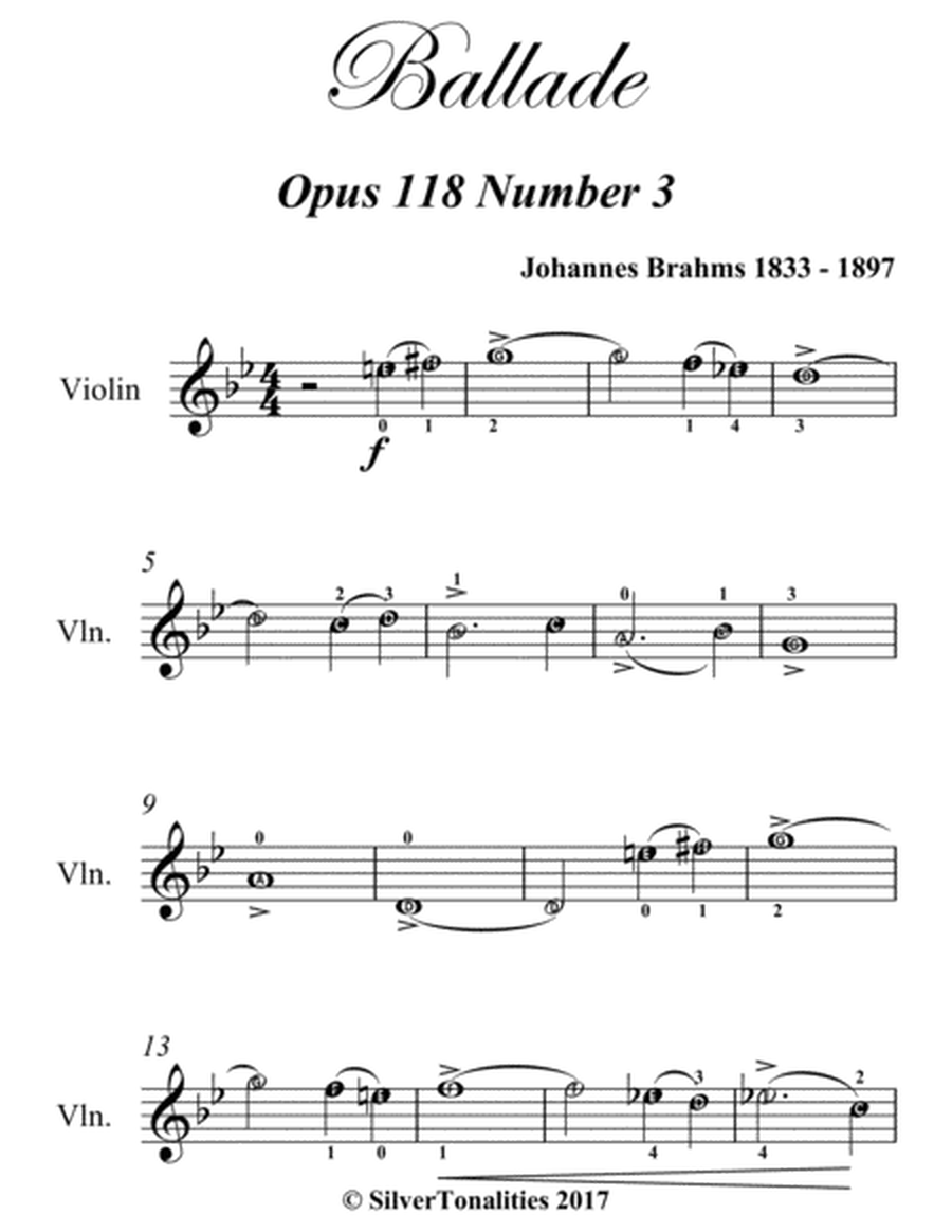 Ballade Opus 118 Number 3 Easy Violin Sheet Music