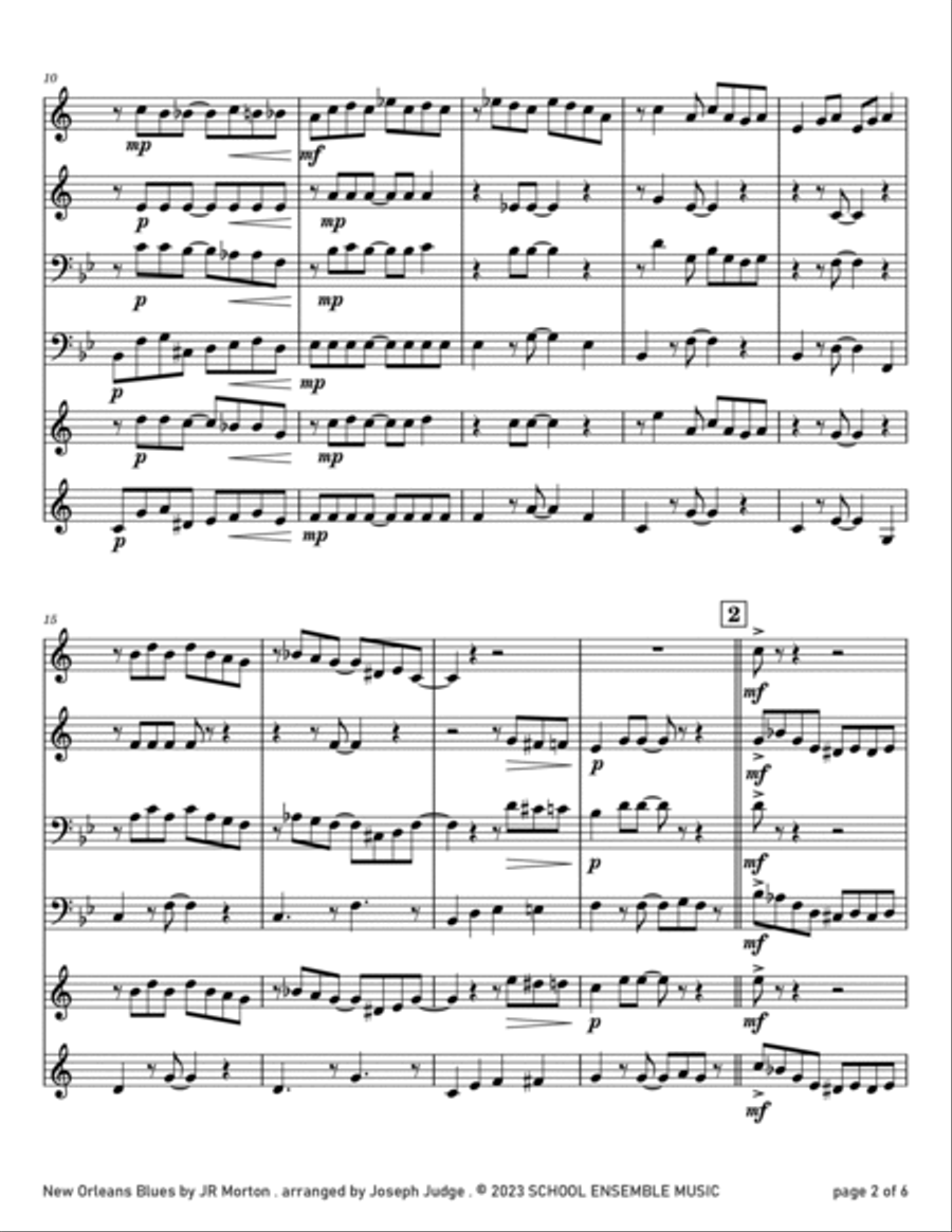 New Orleans Blues by JR Morton for Brass Quartet in Schools Brass Quartet scores gallery preview page 2