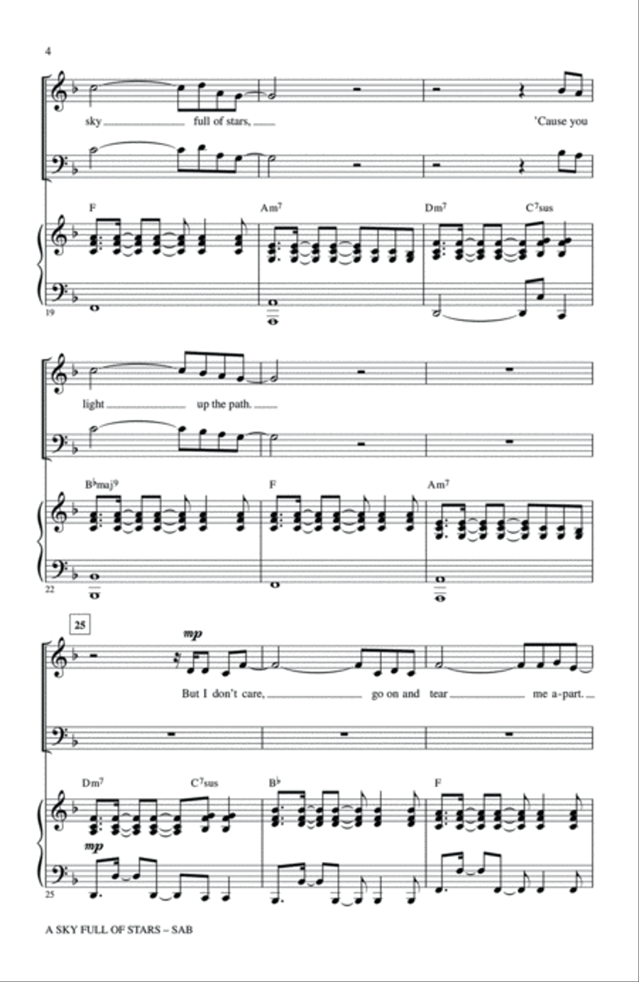 A Sky Full Of Stars (arr. Mac Huff) 3-Part scores gallery preview page 3