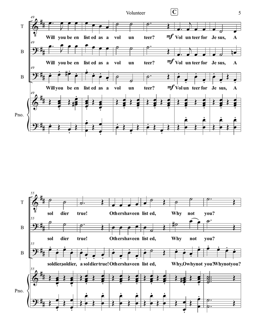 Volunteer for Jesus 3-Part scores gallery preview page 5