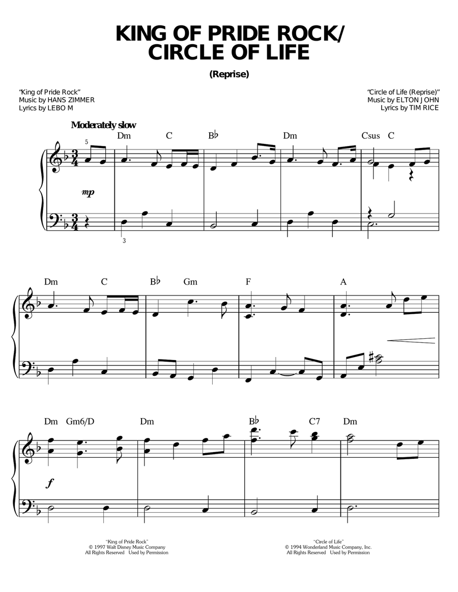King Of Pride Rock (from The Lion King: Broadway Musical) Easy Piano scores gallery preview page 1