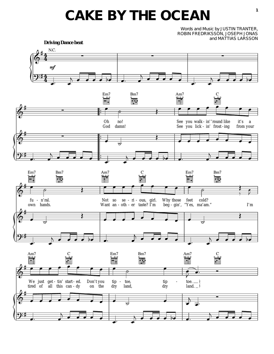Cake By The Ocean Piano, Vocal, Guitar scores gallery preview page 1