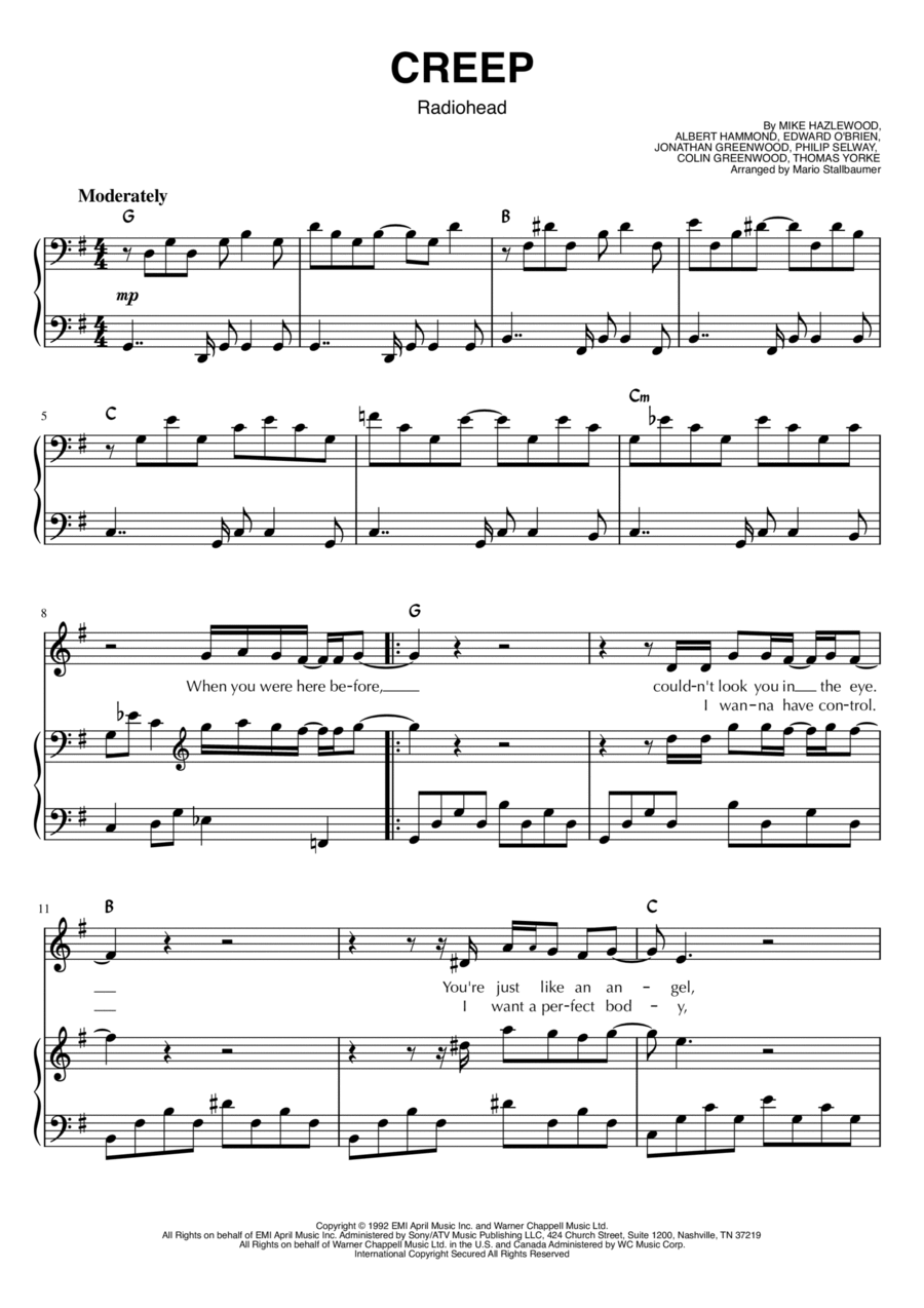 Creep by Radiohead Piano, Vocal, Guitar - Digital Sheet Music