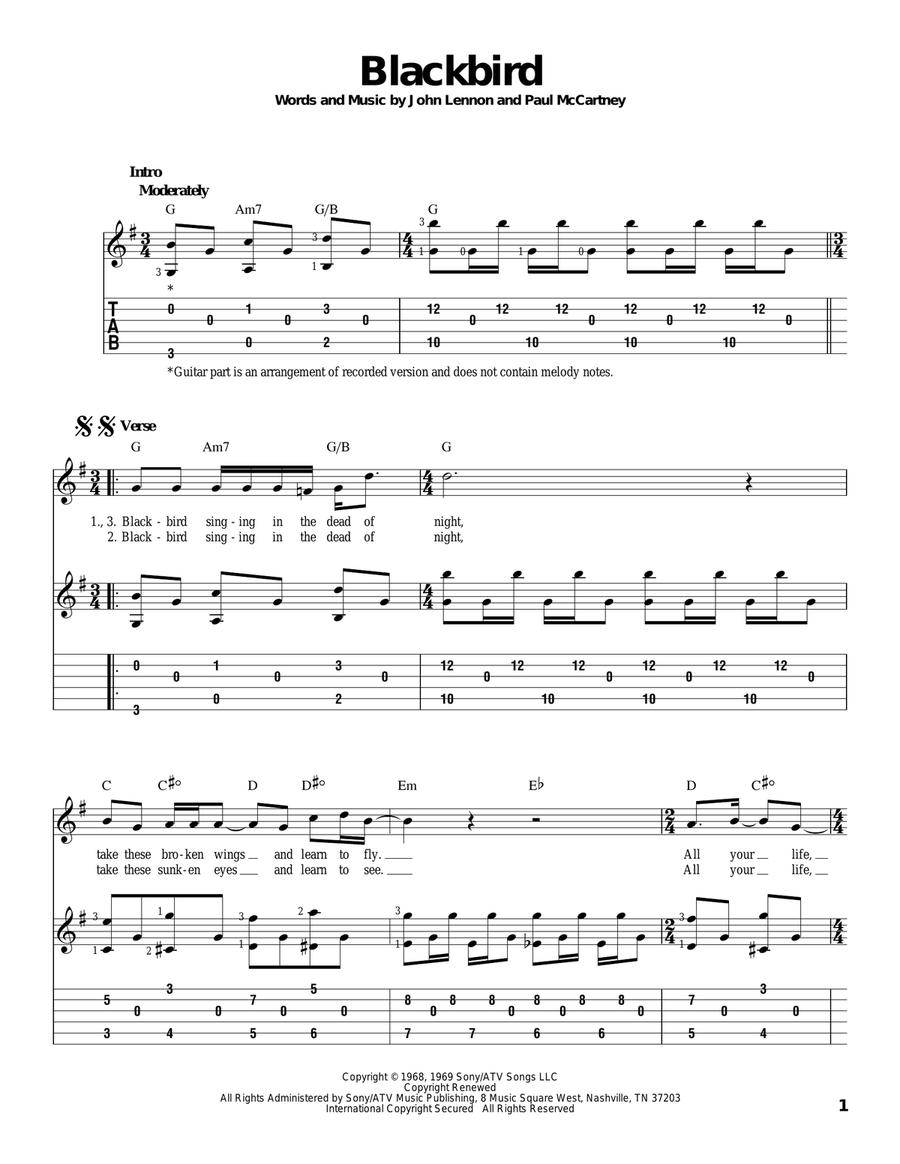 Blackbird Acoustic Guitar scores gallery preview page 1