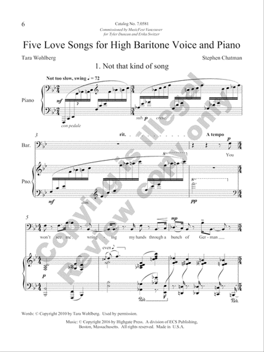 Five Love Songs for High Baritone Voice and Piano High Voice scores gallery preview page 5
