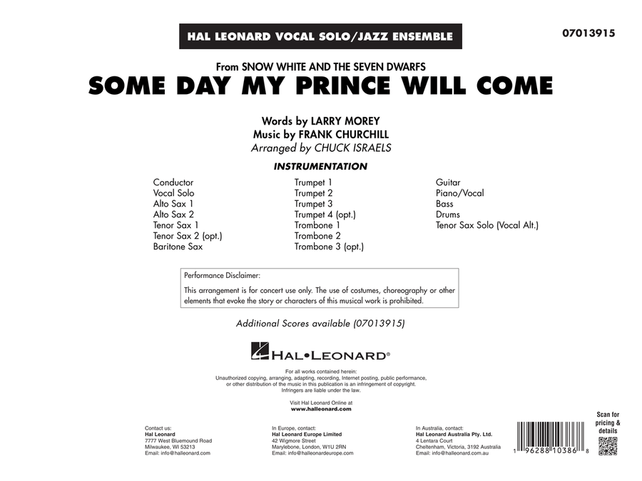 Some Day My Prince Will Come (arr. Chuck Israels) - Conductor Score (Full Score)