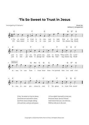 'Tis So Sweet to Trust in Jesus (Key of C Major)
