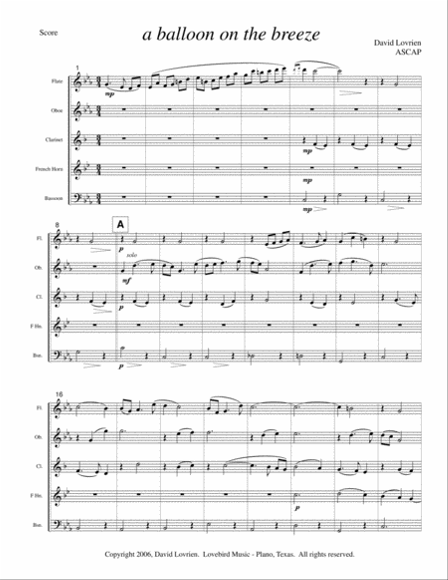 a balloon on the breeze Woodwind Quintet scores gallery preview page 4