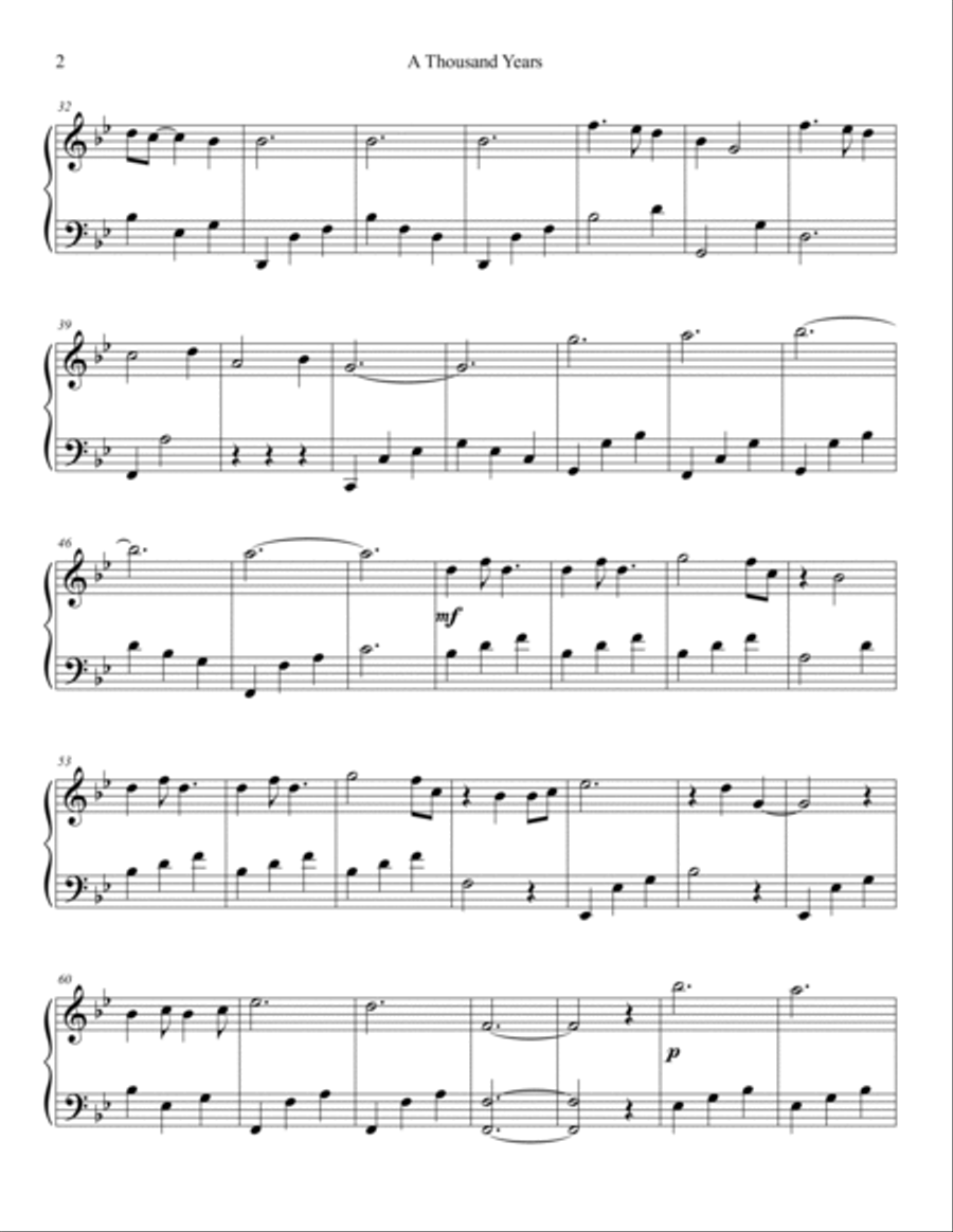 A Thousand Years Easy Piano scores gallery preview page 2