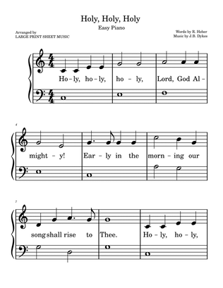 Holy, Holy, Holy Easy Piano Solo | LARGE PRINT