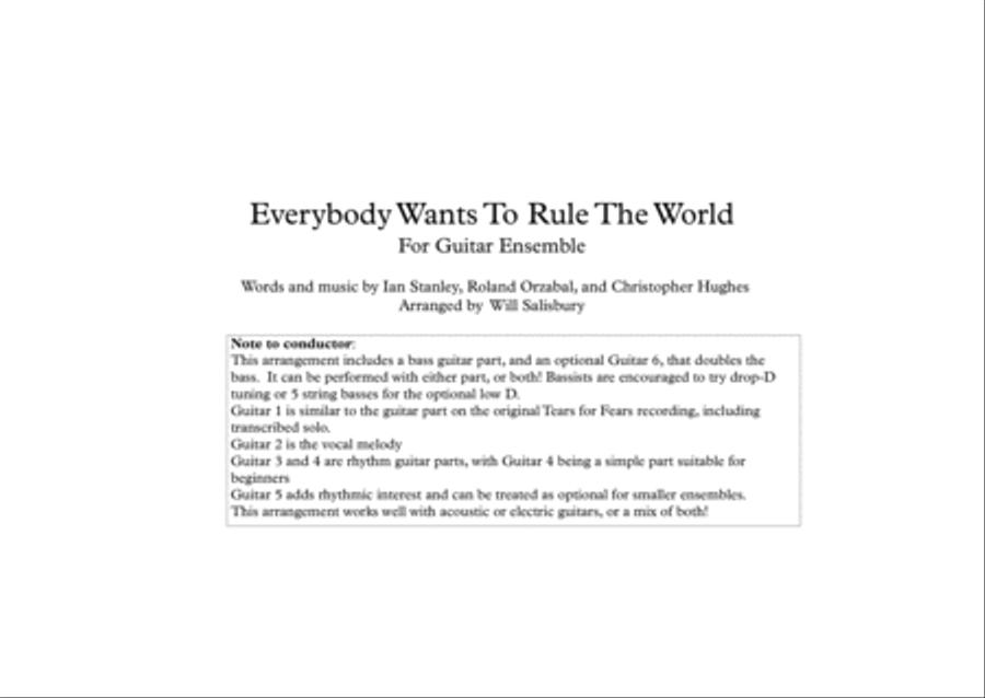 Everybody Wants To Rule The World Guitar Ensemble scores gallery preview page 1