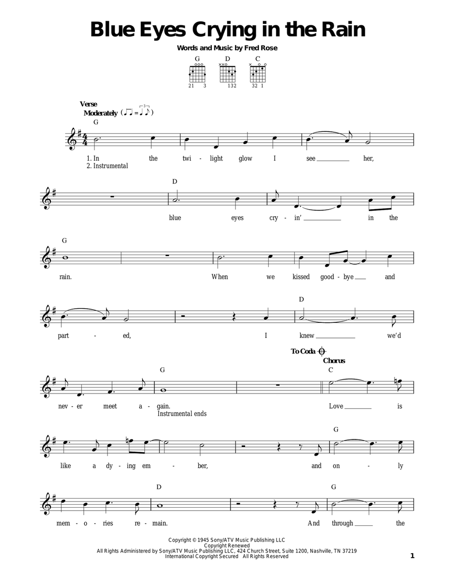 Blue Eyes Crying In The Rain Acoustic Guitar scores gallery preview page 1