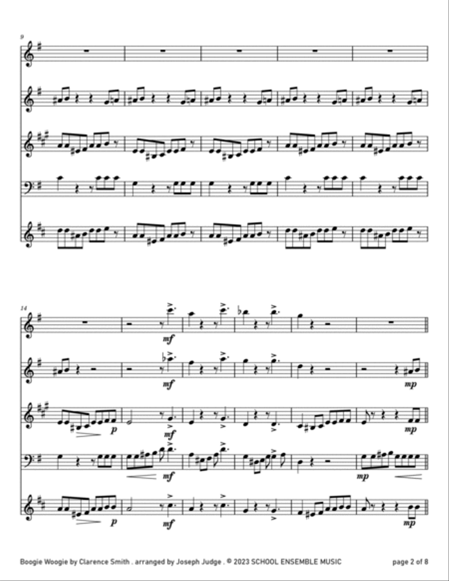 Boogie Woogie by Smith for Woodwind Quartet in Schools Woodwind Quartet scores gallery preview page 2