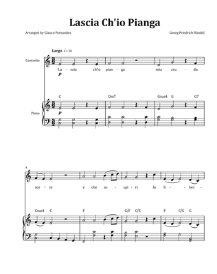 Lascia Ch'io Pianga by Händel - Contralto & Piano in C Major with Chord Notation