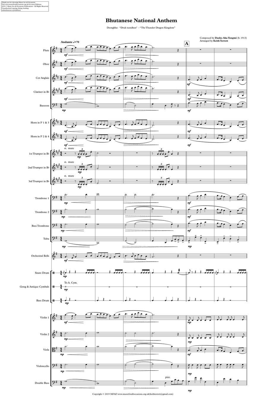 Bhutanese National Anthem for Symphony Orchestra (Olympic National Anthem Series) Full Orchestra scores gallery preview page 2