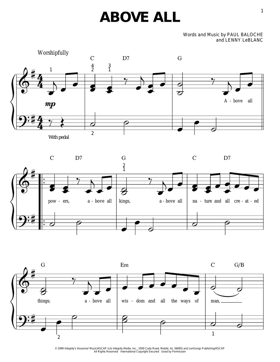 Above All Above All Easy Piano scores gallery preview page 1