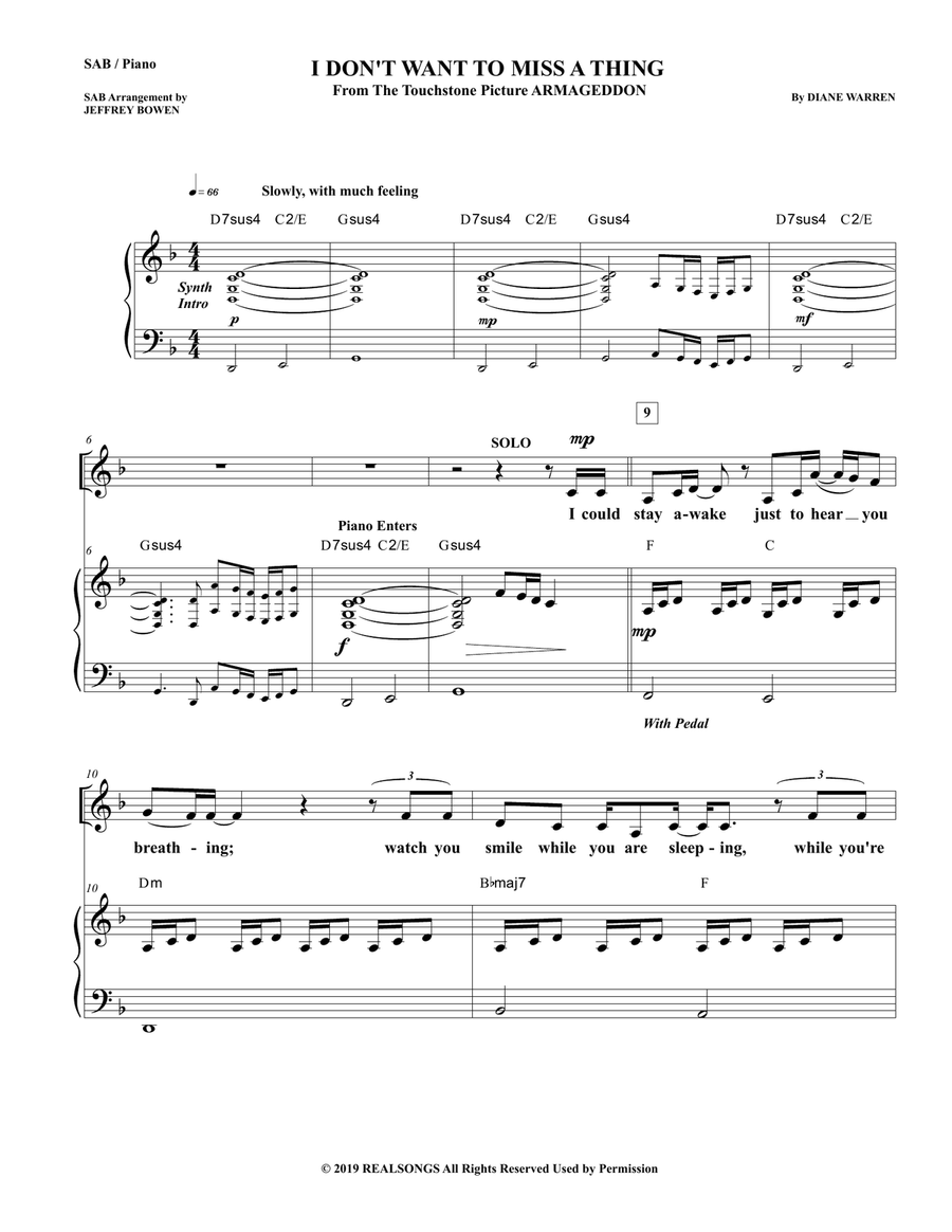 I Don't Want To Miss A Thing 3-Part scores gallery preview page 1