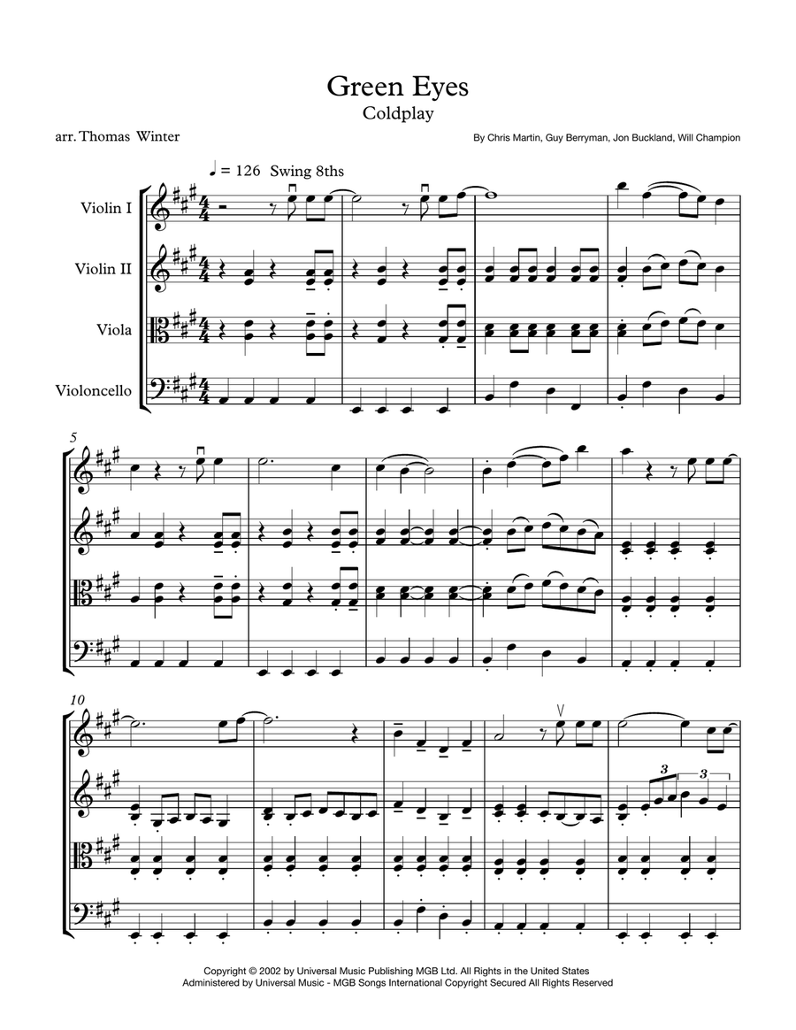 Green Eyes String Quartet scores gallery preview page 1