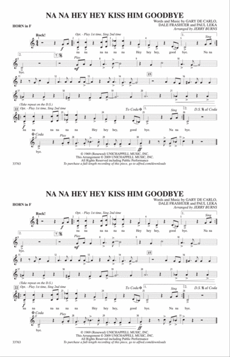 Na Na Hey Hey Kiss Him Goodbye: 1st F Horn Marching Band scores gallery preview page 1