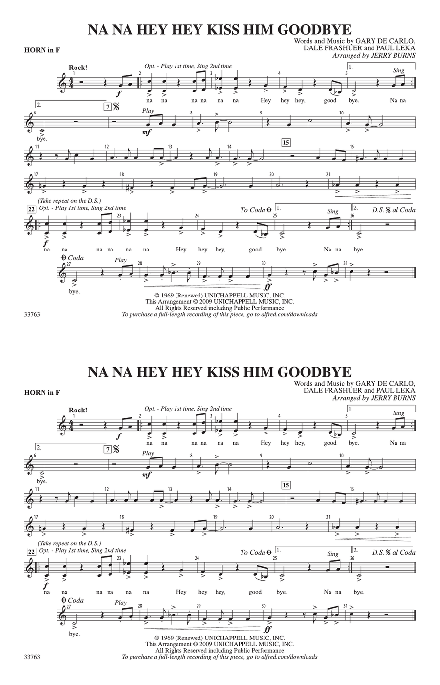Na Na Hey Hey Kiss Him Goodbye: 1st F Horn
