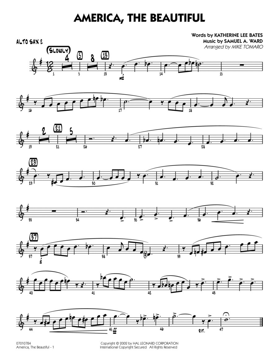 America, The Beautiful - Alto Sax 2 Jazz Ensemble scores gallery preview page 1
